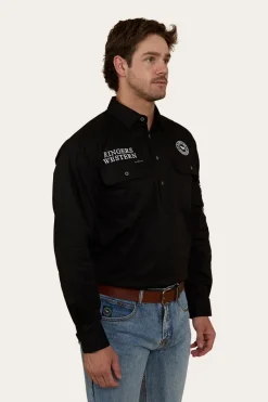 Online Ringers Western Hawkeye Mens Half Button Work Shirt - Black