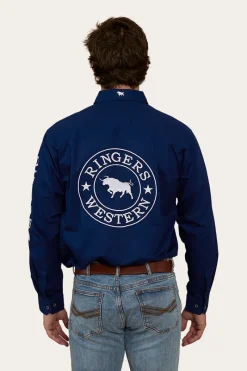 New Ringers Western Hawkeye Mens Half Button Work Shirt - Navy