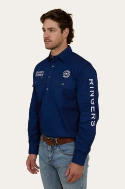 New Ringers Western Hawkeye Mens Half Button Work Shirt - Navy