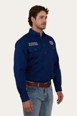 New Ringers Western Hawkeye Mens Half Button Work Shirt - Navy