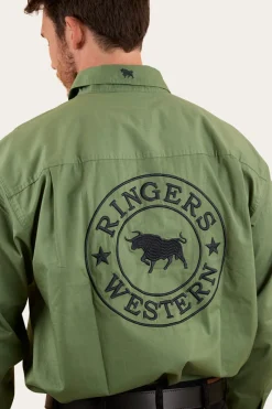 Clearance Ringers Western Hawkeye Mens Half Button Work Shirt - Cactus / Charcoal