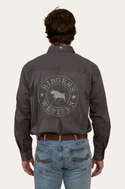 Hot Ringers Western Hawkeye Mens Half Button Work Shirt - Magnum/Ultimate Grey