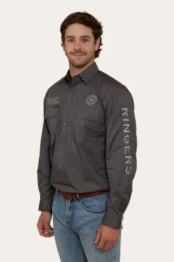 Hot Ringers Western Hawkeye Mens Half Button Work Shirt - Magnum/Ultimate Grey