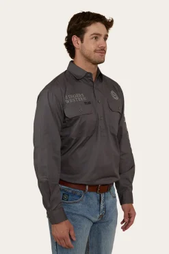 Hot Ringers Western Hawkeye Mens Half Button Work Shirt - Magnum/Ultimate Grey