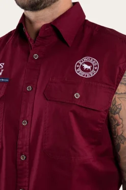 Discount Ringers Western Hawkeye Mens Sleeveless Work Shirt - Burgundy/White