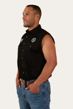 Online Ringers Western Hawkeye Mens Sleeveless Work Shirt - Black/White