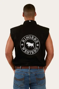 Online Ringers Western Hawkeye Mens Sleeveless Work Shirt - Black/White