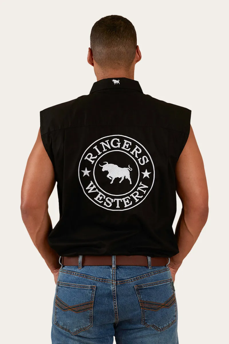 Online Ringers Western Hawkeye Mens Sleeveless Work Shirt - Black/White