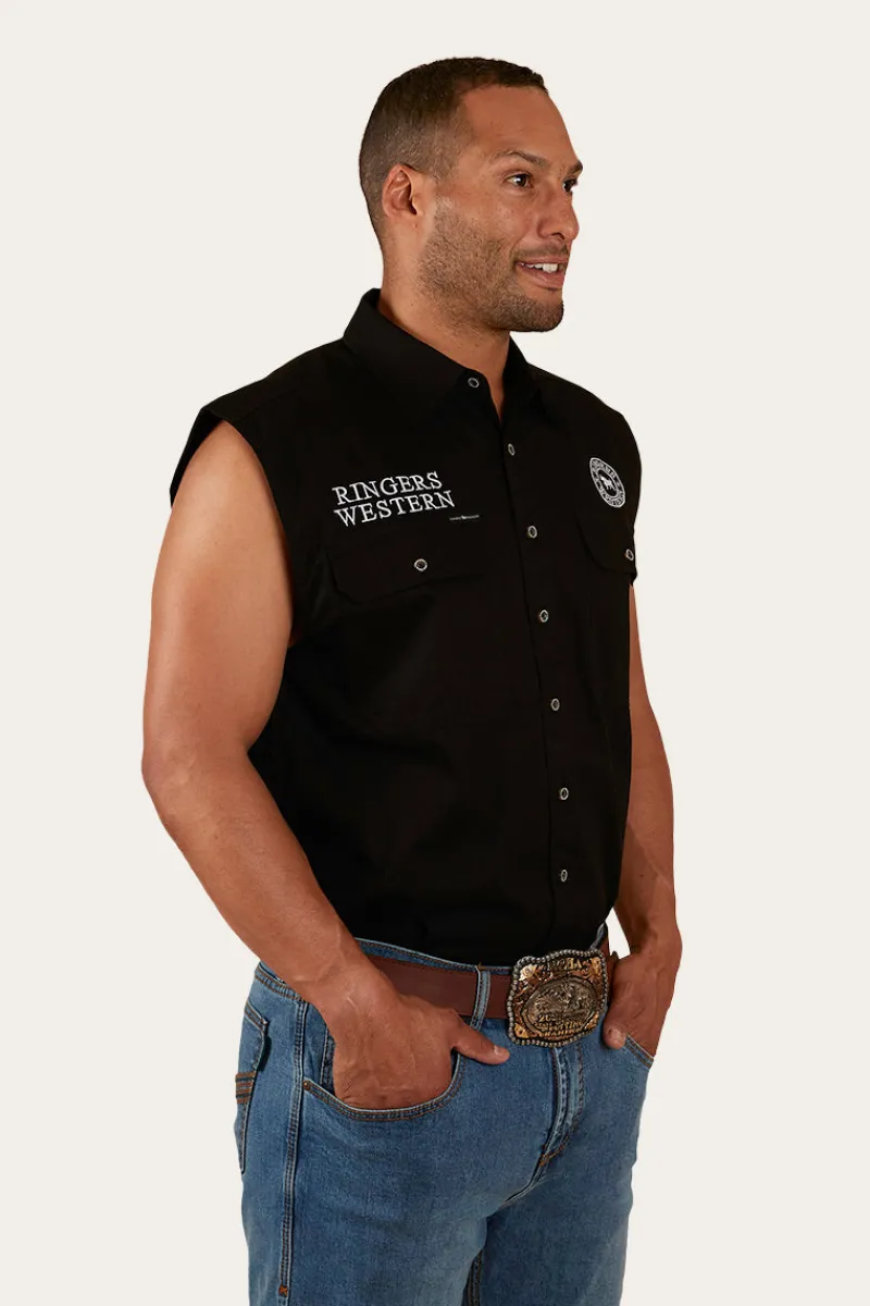 Online Ringers Western Hawkeye Mens Sleeveless Work Shirt - Black/White