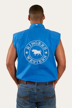 Hot Ringers Western Hawkeye Mens Sleeveless Work Shirt - Blue/White