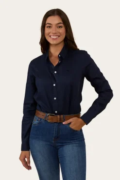 Online Ringers Western Hayley Womens Relaxed Linen Dress Shirt - Navy
