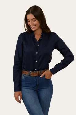 Online Ringers Western Hayley Womens Relaxed Linen Dress Shirt - Navy