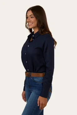 Online Ringers Western Hayley Womens Relaxed Linen Dress Shirt - Navy