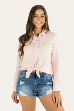 New Ringers Western Hayley Womens Relaxed Linen Dress Shirt - Ice Pink
