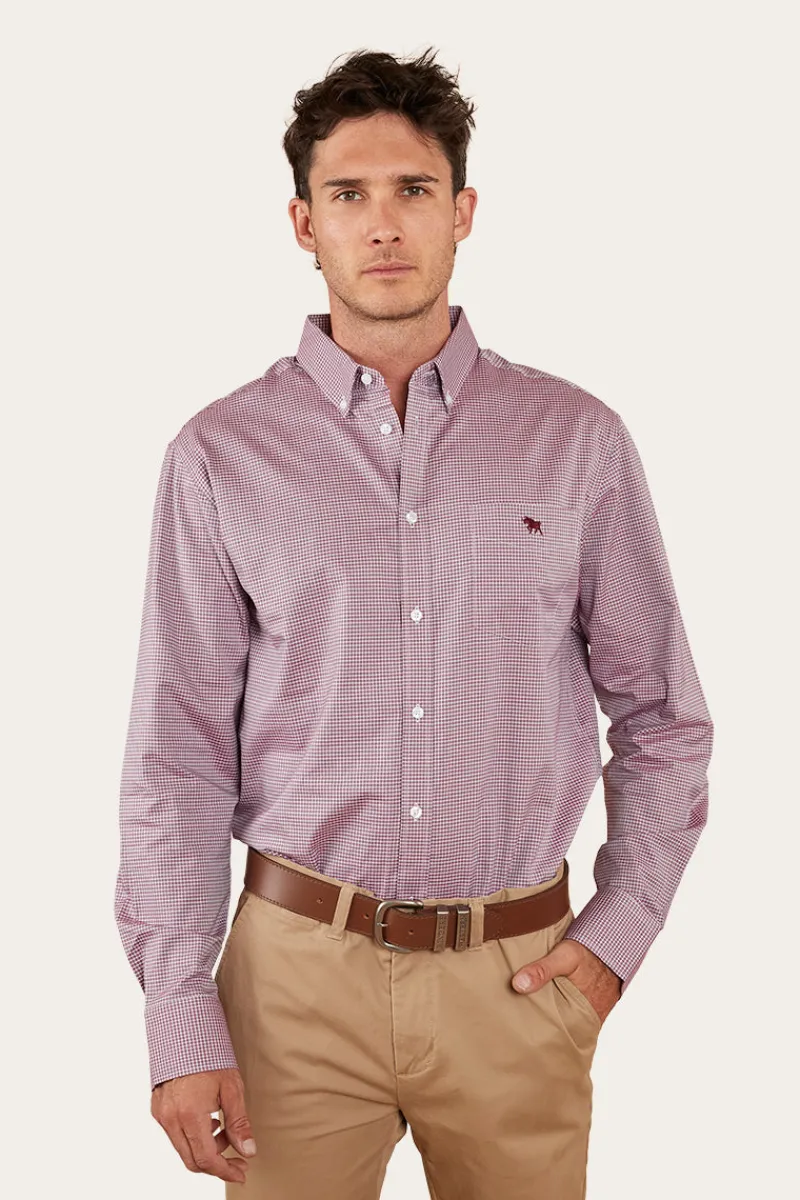 Sale Ringers Western Heritage Mens Check Dress Shirt - Burgundy