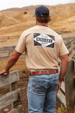 Discount Ringers Western Hometown Mens Loose Fit T-Shirt - Dark Sand