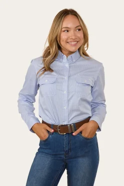 Clearance Ringers Western Hope Womens Check Dress Shirt - White/Blue