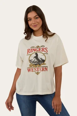 Clearance Ringers Western Horsin Around Womens Oversized T-Shirt - Vintage White