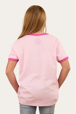 Online Ringers Western Howdy Cowgirl Kids Ringer T-Shirt - Ballet Pink