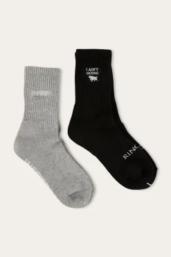 Hot Ringers Western Howdy Unisex Sock 2 Pack - Black/Grey Marle