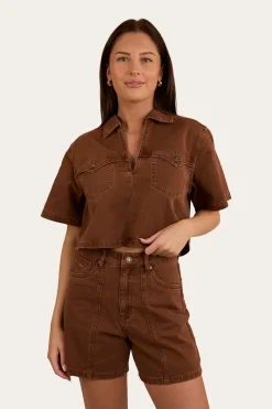 Best Ringers Western Iris Womens Denim Short - Saddle Brown