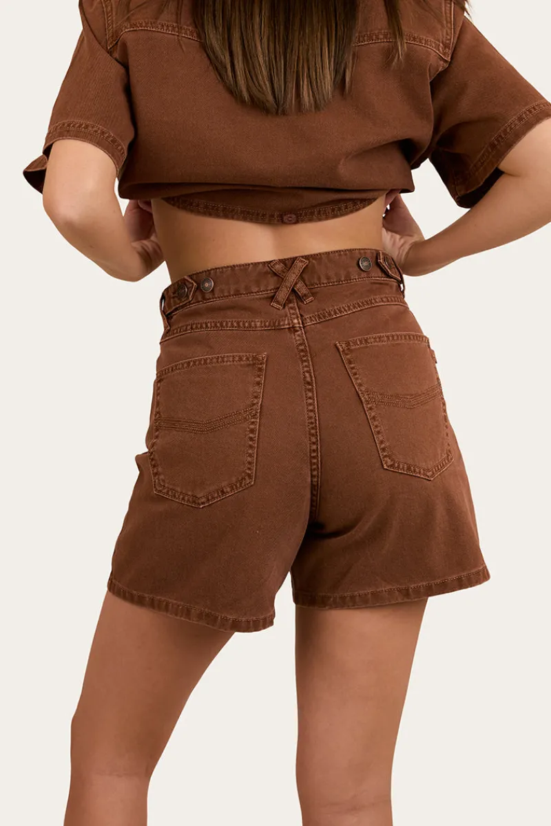 Best Ringers Western Iris Womens Denim Short - Saddle Brown