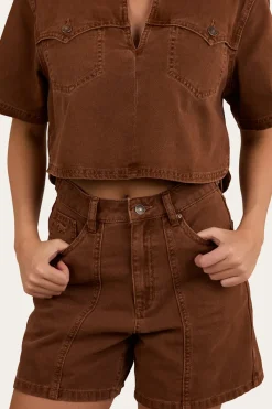 Best Ringers Western Iris Womens Denim Short - Saddle Brown