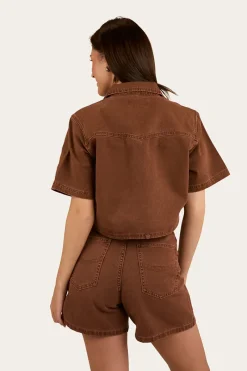 Best Ringers Western Iris Womens Denim Short - Saddle Brown