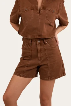 Best Ringers Western Iris Womens Denim Short - Saddle Brown