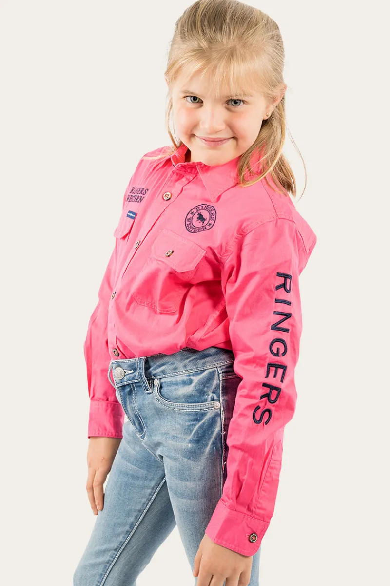 Hot Ringers Western Jackaroo Kids Full Button Work Shirt - Melon/Navy