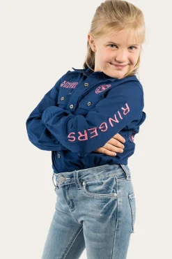 Clearance Ringers Western Jackaroo Kids Full Button Work Shirt - Navy/Melon