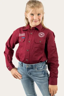 Best Ringers Western Jackaroo Kids Full Button Work Shirt - Burgundy/White