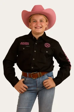 Outlet Ringers Western Jackaroo Kids Full Button Work Shirt - Black/Melon
