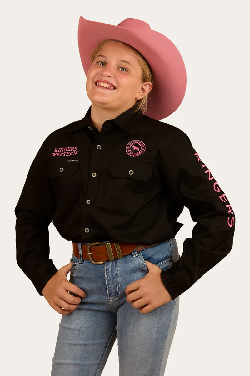 Outlet Ringers Western Jackaroo Kids Full Button Work Shirt - Black/Melon