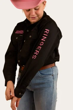Outlet Ringers Western Jackaroo Kids Full Button Work Shirt - Black/Melon