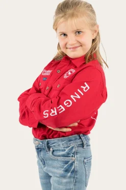 Online Ringers Western Jackaroo Kids Full Button Work Shirt - Dark Red/White