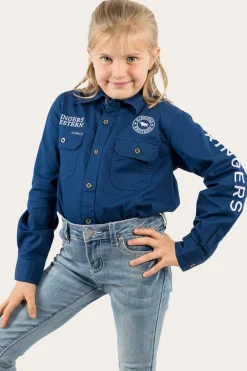 Online Ringers Western Jackaroo Kids Full Button Work Shirt - Navy/White