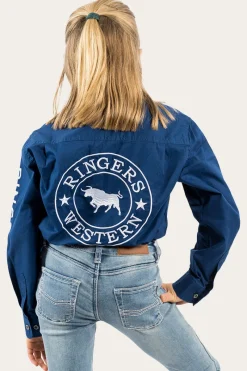 Online Ringers Western Jackaroo Kids Full Button Work Shirt - Navy/White