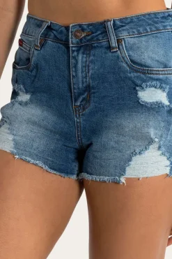 Hot Ringers Western Jessie Womens Mid Rise Ripped Denim Short - True Blue