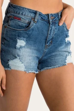 Hot Ringers Western Jessie Womens Mid Rise Ripped Denim Short - True Blue