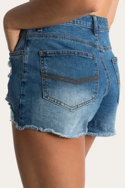 Hot Ringers Western Jessie Womens Mid Rise Ripped Denim Short - True Blue