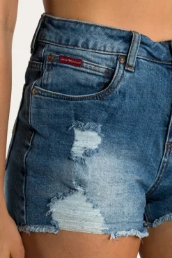 Hot Ringers Western Jessie Womens Mid Rise Ripped Denim Short - True Blue