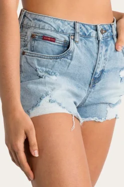Clearance Ringers Western Jessie Womens Mid Rise Ripped Denim Short - Vintage Light Blue