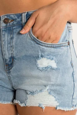 Clearance Ringers Western Jessie Womens Mid Rise Ripped Denim Short - Vintage Light Blue