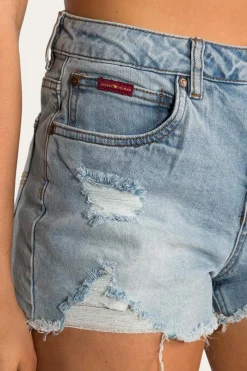 Clearance Ringers Western Jessie Womens Mid Rise Ripped Denim Short - Vintage Light Blue