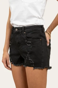 Discount Ringers Western Jessie Womens Mid Rise Ripped Denim Short - Black