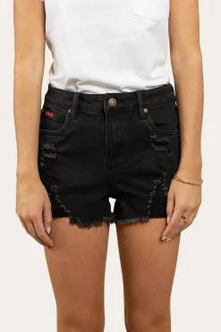 Discount Ringers Western Jessie Womens Mid Rise Ripped Denim Short - Black