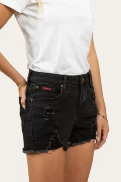 Discount Ringers Western Jessie Womens Mid Rise Ripped Denim Short - Black