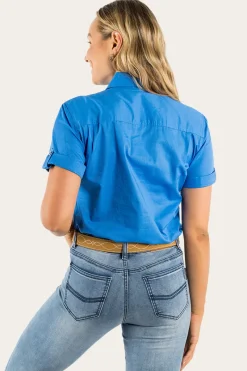 Ringers Western Jules Womens Full Button Short Sleeve Work Shirt - Blue