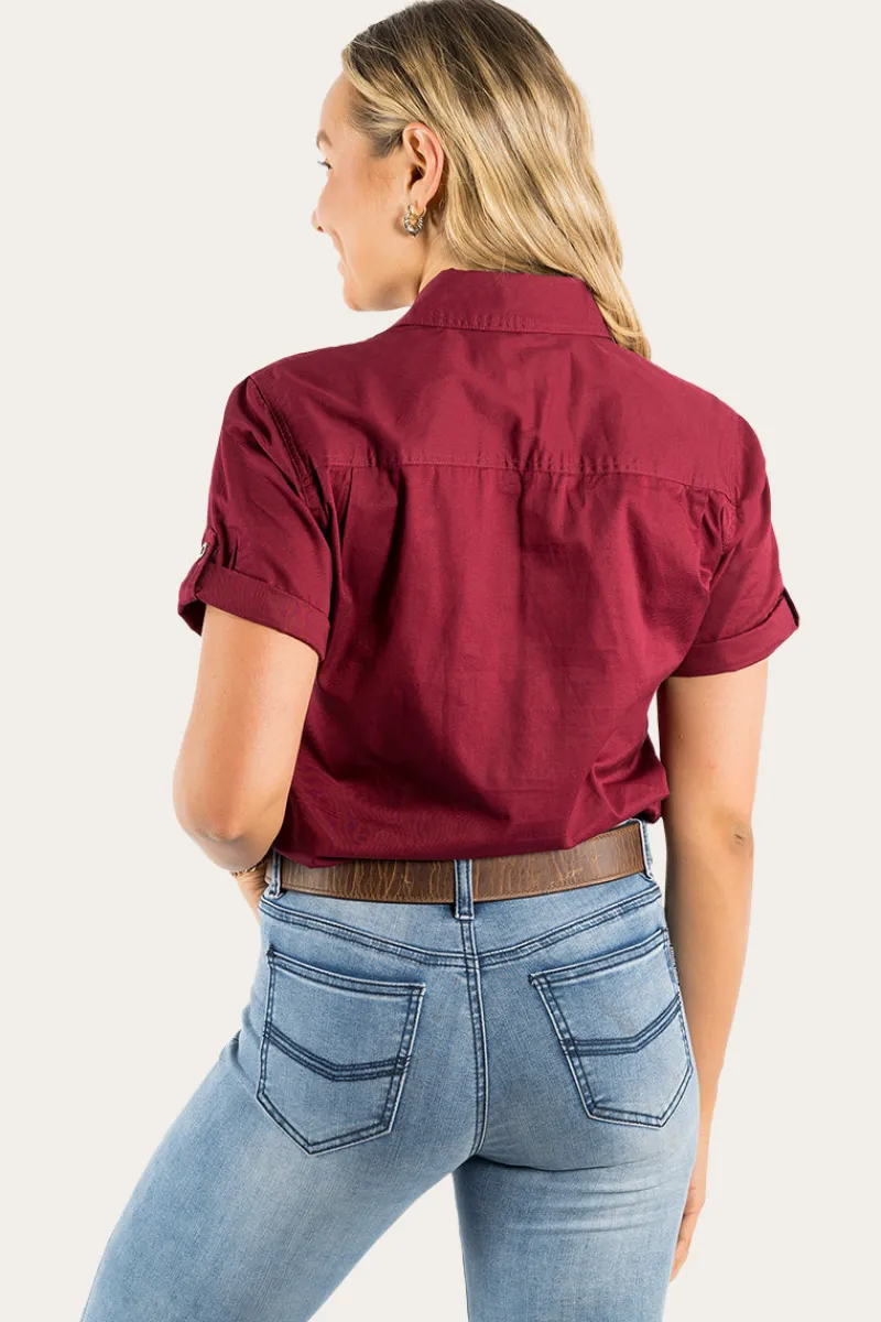 Best Ringers Western Jules Womens Half Button Short Sleeve Work Shirt - Burgundy